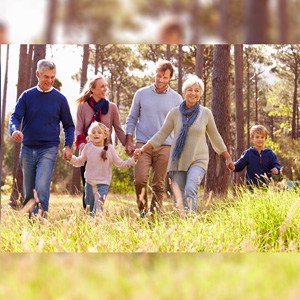 Generation of family members walking in a forest