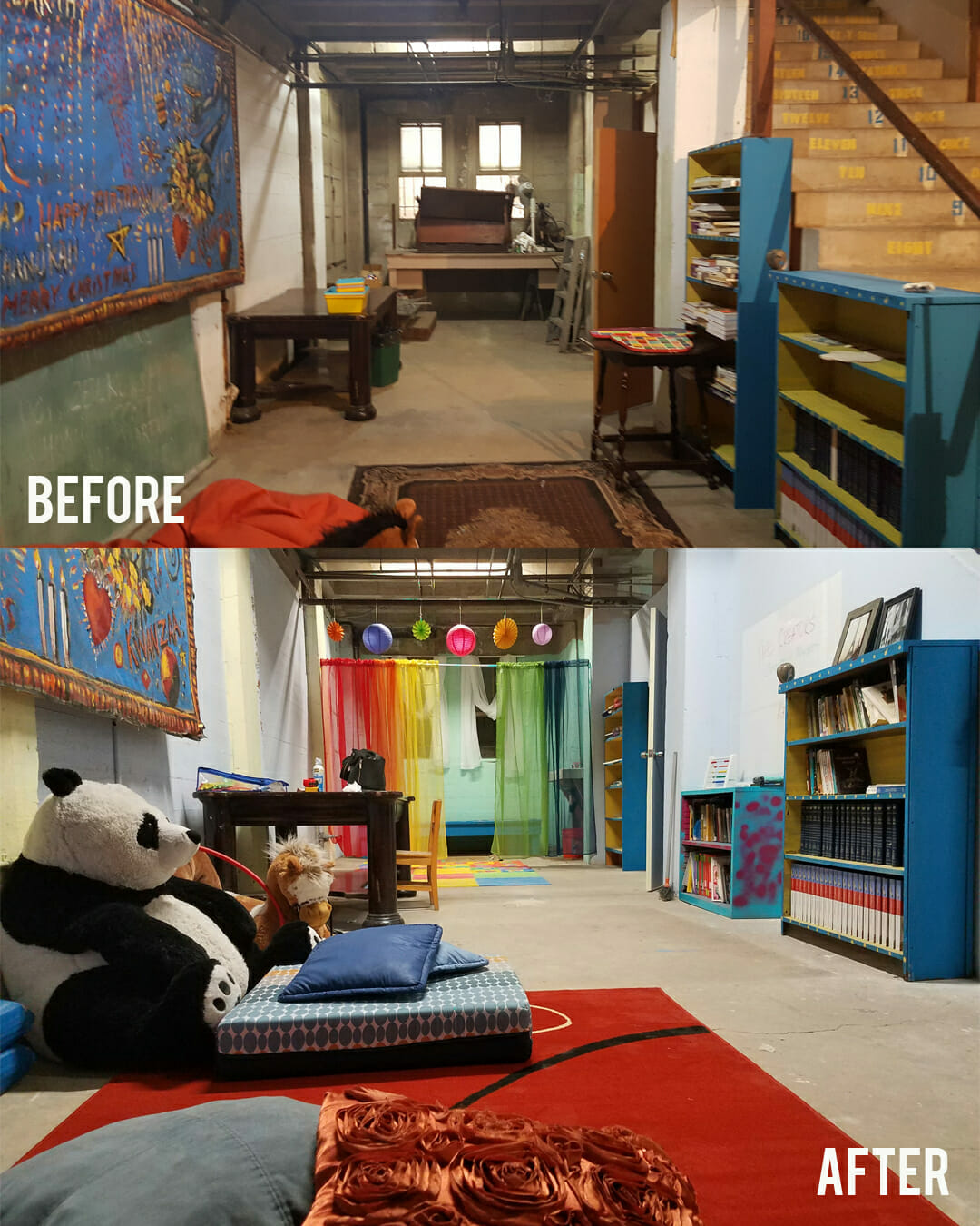 before and after play area of a nonprofit
