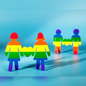 Same sex couples in rainbow colors