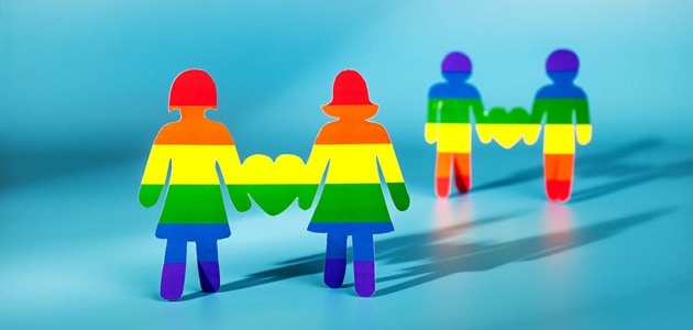 Same sex couples in rainbow colors