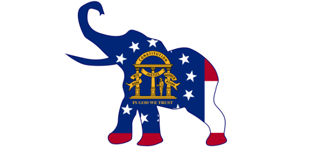 Georgia Republican Elephant Flag Over a White Background