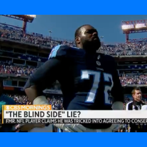 Michael Oher, whom the Blind Side movie was based on, on the NFL field during a game