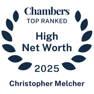 Logo of Chambers & Partners Naming Celebrity lawyer Christopher C. Melcher as a best family law attorney in California 2025 (Band 1 Chambers High Net Worth)