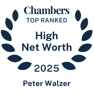 Logo of Chambers & Partners Naming Celebrity lawyer Peter M. Walzer as a best family law attorney in California 2025 (Band 1 Chambers High Net Worth)