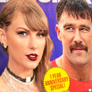 Taylor Swift and Travis Kelce - celebrity power couple featured on cover of National Enquirer.