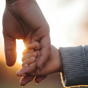 Child holding a parent's hand during a California custody litigation arrangement
